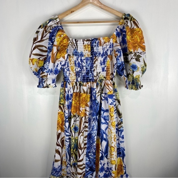 INC BOHO Phoebe Patch Printed Smocked Tiered Puff Sleeve Flowy Maxi Dress Medium - Picture 11 of 11